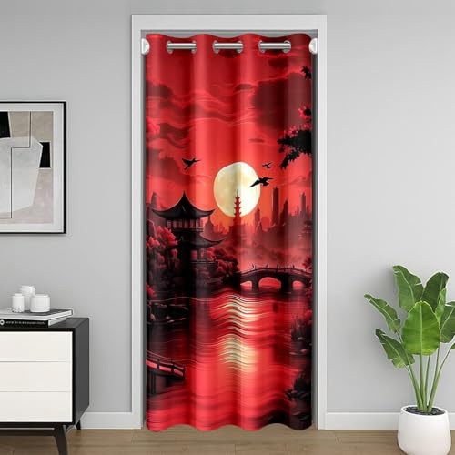 Homemissing Japanische Stil Türvorhang 132x203cm Traditionelle japanische Architektur Zimmer Divider Hokusai Japanisches Ukiyoe Isolierter Wärme Vorhang Anime Vorhang