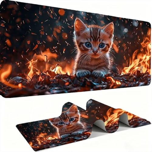 Feuerkatze Mauspads, Mauspad XXL 100x50CM Gaming, schreibtischunterlage Gaming Tastatur Matte, Große Schreibtisch Matte, Großer Erweiterter Schreibtisch Schutz Für Home Office Studium, Laptop j0xk-654