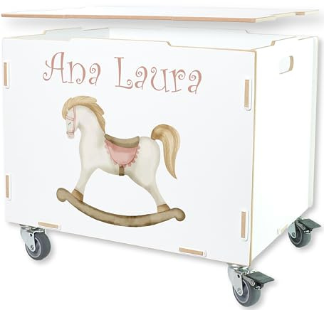 Personalisierbare Rollbox mit Schauckelpferd Motiv mit Text oder Namen | clipfritz (33x45,5x34,5 + 6cm Räder) Kisten/Boxen personalisiert, Kinderzimmer Rollkiste/Kiste als Kinder Spielzeugkiste