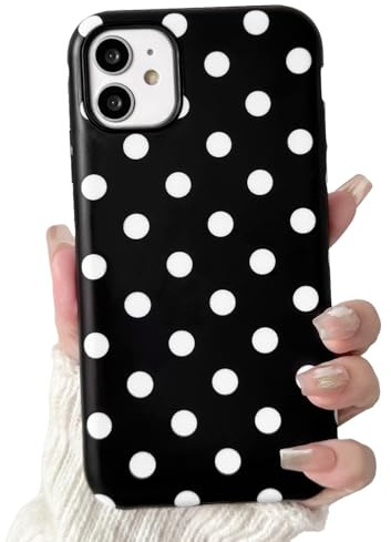 NITITOP for iPhone 12/12 Pro Case Cute Polka Dot Design,Black | for Women Girls, Aesthetic and Dotted,Stylish Slim Matte Design, Raised Camera Bumper Protection, Hybrid 2 Layers