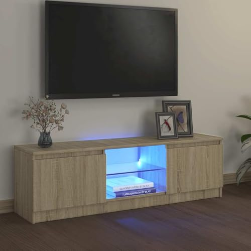 Fangmaliuyun TV Lowboard mit RGB LED Sonoma Eiche 120x30x36 cm Massive Holzwerkstoffplatte Modernes Design Fernsehschrank für Wohnzimmer Schlafzimmer