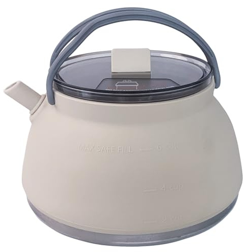 Rwigeboo Portable Kettle 1.5L Stainless Steel & Silicone Collapsible Kettle with Handle, Lid & Fixing Strap for Travel, Camping, Picnic, BBQ
