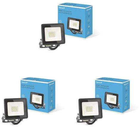 Garza - Basic 10W LED Strahler Außen, 860 Lumen, 4000K neutrales Licht, IP65, klein und leicht, 120° Winkel, Wand- oder Deckenmontage, regen- und staubbeständig, 3 Jahre Garantie (Packung mit 3)