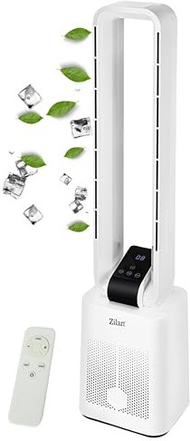 Zilan Turmventilator Blattlos Leise Standventilator mit Fernbedienung – 12 Stufen, 3 Modi, BLDC Motor, 45° Oszillation, Timer 15h, LED Display – Säulenventilator Tower Fan Energiesparend (Wanda White)