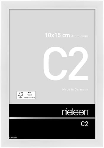 nielsen Bilderrahmen, 10 x 15 cm, Aluminium, Weiß glanz, Fotorahmen zum Auftstellen und Aufhängen im Hoch- & Querformat, Echtglas, C2