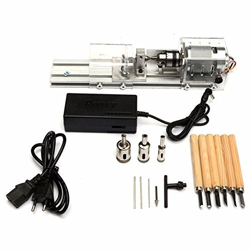 EsportsMJJ Mini Drehbank Maschine Holzarbeiten Diy Drehbank Set Mit Dc 24V Netzteil Metallabdeckung