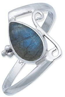 mantraroma Damen Ring Silber mit Stein Labradorit Edelstein blau schlicht groß modern