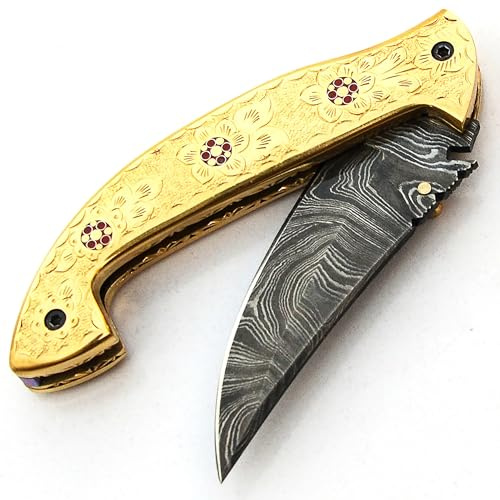 PAL 2000 KNIVES fatto a mano coltello in acciaio damasco forgiato a mano con fodero gestire di ottone inciso e all'interno della maniglia una bellissima opera d'arte con rame e ottone 9608