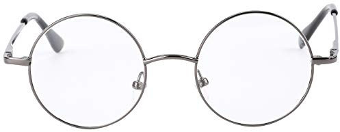 Agstum Round Retro Metal Optical Grade Glasses Frame Clear Lens Eyeglasses with Spring Hinge (Grey, Small Size / 42)
