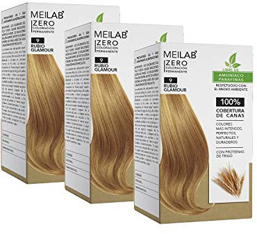 MEILAB - Tinte permanente sin amoniaco - Pack de 3 unidades - Color Rubio muy claro #9