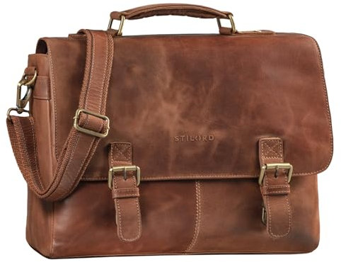 STILORD 'Dorian' Große Aktentasche Leder Herren Vintage Businesstasche zum Umhängen mit 15.6 Zoll Laptop-Fach Trolley Aufsteckbar, Farbe:andorra - braun