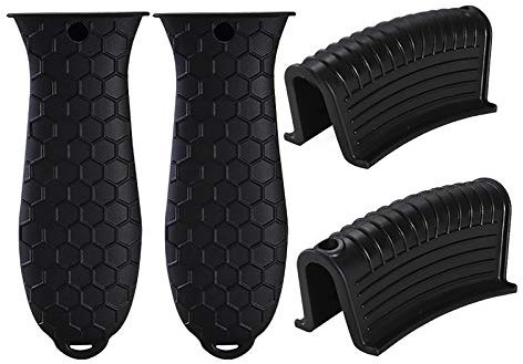4 pcs Silicone Hot Handle Cover, Assist Pan Holder for Cast Iron Skillets and Traditional Pots - Black
