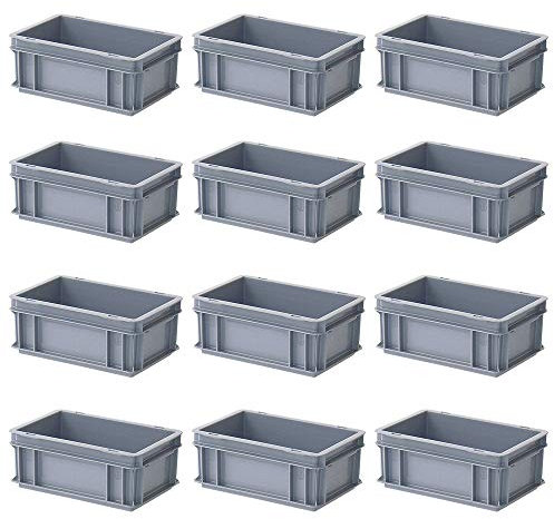 BRB 12x Eurobehälter mit 2 Griffleisten, LxBxH 300x200x120 mm, grau, Gewicht 0,4 kg