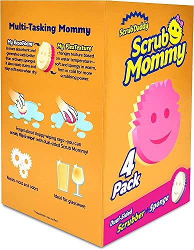 Scrub Daddy Esponja y depurador de doble cara – Scrub Mommy – Esponja sin arañazos para platos y hogar, suave en agua caliente, firme en frío, resistente al olor 4 unidades