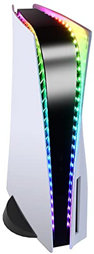 Auarte LED Lichtleiste für PS5 Pro/Slim/Original Disc & Digital Edition, LED Streifen mit 7 Farben 358 Effekte, LED-Lichtleiste DIY Dekoration Zubehör mit IR-Fernbedienung