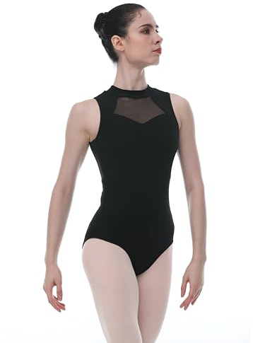Dance Favourite High Neck Leotard for Girls & Women 03D0330– Mesh Panel, Open Back, Ballet, Gymnastics, Yoga (L)