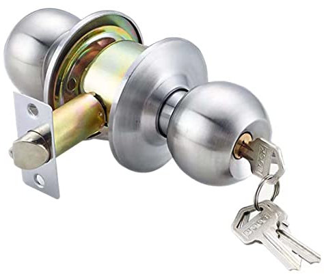 wopee Stainless Steel Door Knobs with Cylinder Deadbolt Lock, Universal Round Lock Toilet Bathroom Interior Solid Wood Door Bedroom Round Head Handle Old-Fashioned Door Lock(Color:60mm)