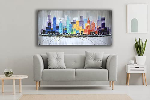 DIAMOND HOME Dipinto a Mano Acrilico su Tela con Telaio d'Abete - Quadro Materico Rettangolare con Dettagli in Rilievo - Made in Italy da Pittori Specializzati (50x100) NEW YORK-50x100