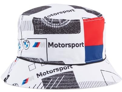 PUMA Unisex BMW MMS Bucket Hat Mütze, White Black-AOP, Einheitsgröße