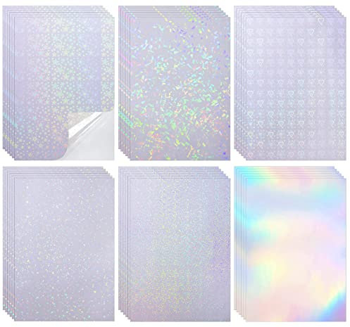 Holographische Aufkleber Papier A4 Aufkleber Papier Selbstklebende Holographische Folie Transparente 6 Muster 24 Blätter