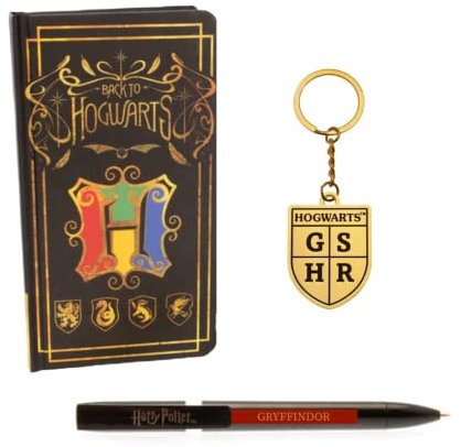 Harry Potter Notizbuch mit Stift und Schlüsselanhänger, Notizbuch im Hogwarts Design, Inkl. Stift, Schlüsselanhänger und Notizblock, Hogwarts Geschenk Set