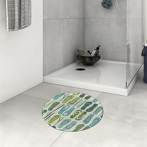 Badezimmerteppich rutschfest Flip Flop Funky Beach Slipper Blended Aqua und exotische Naturfarben.Grünbla Waschbar teppich rund Weich Flauschig Badteppich Weich Kurzflor Mikrofaser Badvorleger 60 cm