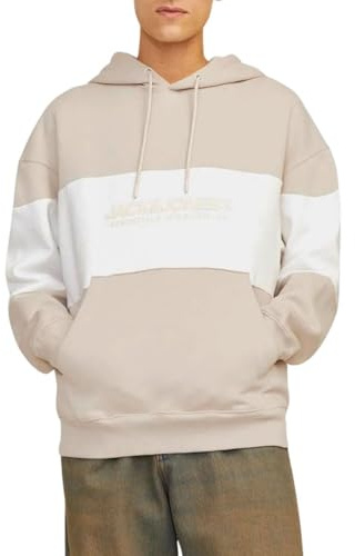 JACK & JONES Men's Jjelegacy Sweat Hood Noos Sweatshirt, Moonbeam/Detail: Blocking, L