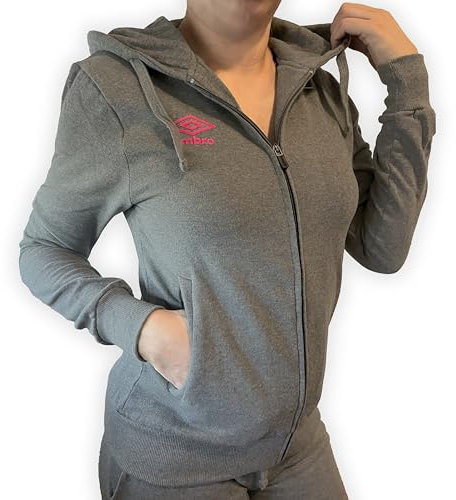 Umbro - Felpa da Donna Garzata Invernale in Caldo Cotone con Cerniera, con Cappuccio, Tuta Donna in Cotone Felpato, Sportiva, Casa, Palestra, Jogging, Tempo Libero (M, Grigio)