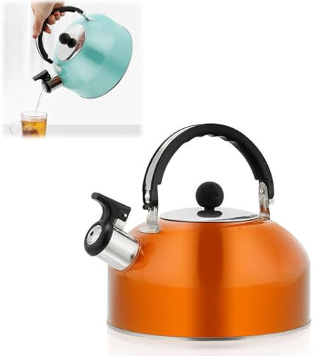 Bollitore da tè a fischio in acciaio inox, teiera da 3 l, bollitore per acqua calda veloce da bollire, beccuccio facile da versare e manico ergonomico, teiera da piano cottura per cucina campeggio