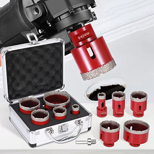 Trsaow Foret Diamant Carrelage, 6 Pièces avec Boîte, 20/35/45/55/72 mm et Perceuse Adaptateur M14, Scie Cloche Carrelage pour les Carreaux/le Granit/le Marbre/les Autres Pierres/la Porcelaine