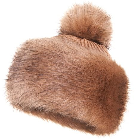 Futrzane Classic Bommel Mütze - Fellmütze Damen - Russen Wintermütze aus Pelz (M, Beige Classic)