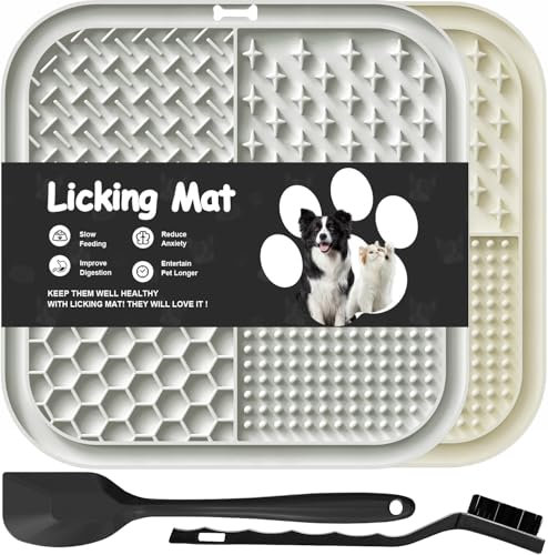 Lot de 2 tapis à lécher pour chiens et chats avec ventouses, alimentation lente pour soulager l'anxiété, tapis d'alimentation pour le beurre, le yaourt, les cacahuètes, le bain des animaux de