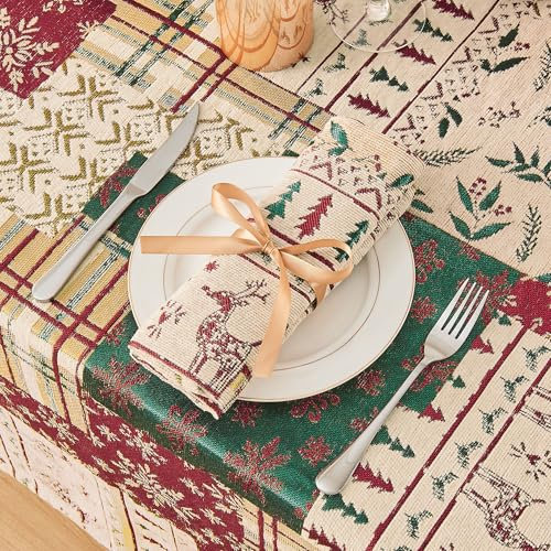 TOPLUXE Stoffservietten 4er Set 45x45cm, Weihnachten Servietten Waschbar, Weihnachtsservietten für Weihnachten Winterlich Esstisch Home Kitchen Room Restaurant (Weihnachts-Patchwork)