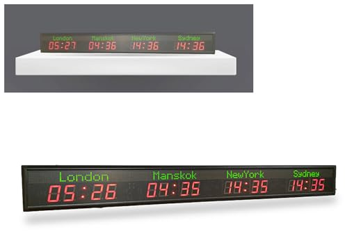 Fucxeoy World Time Zones Clock, LED Digital Full Color Multiple Time Zones Clock, 3/4/5 Cities World Time Wall Clock, Brightness Adjustment, for Hotels/Enterprises/Airports