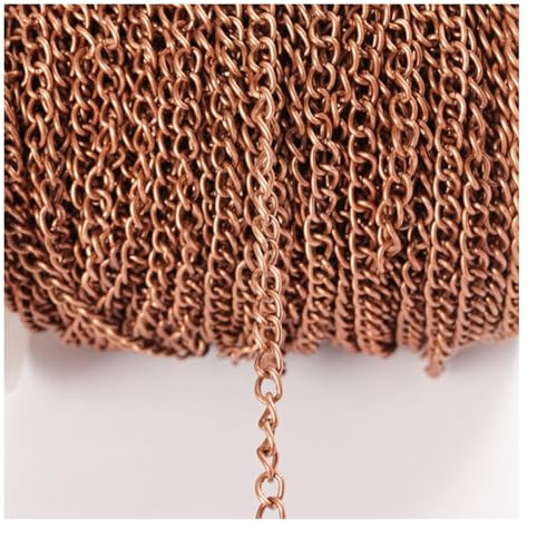 Rockreyoa Gliederkette verdreht als Meterware, DIY Kettenband für Schmuckherstellung, robuste Panzerkette für Halsketten & Armbänder, Bastelmaterial Schmuckzubehör Rot-Bronze 2.5mm*24m