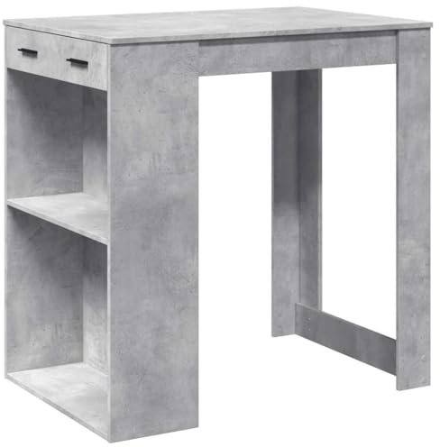 vidaXL Bartisch, Stehtisch mit 2 Ablagen Schublade, Tresentisch für Küche Wohnzimmer Essbereich, Küchentisch Bistrotisch, Betongrau Holzwerkstoff