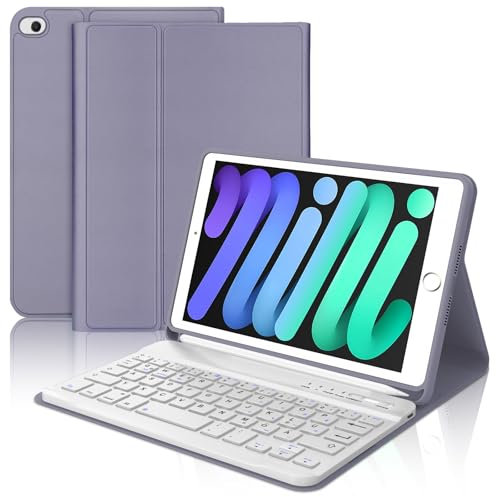 WAVATA Tastatur Hülle für iPad mini 5/4/3/2/1, Deutsch QWERTZ Layout Tastatur für iPad mini 5/4 2019/2015 Abnehmbarer Kabellose, Lila