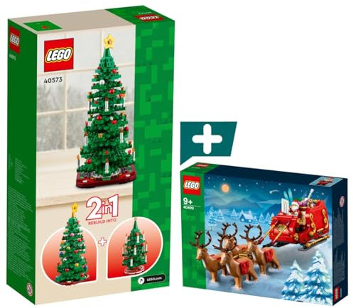 Lego Weihnacht-Set 2024 | Weihnachtsbaum (40573) + Schlitten des Weihnachtsmanns (40499) | Lego Weihnachten Bundle mit Santa Claus, Rentier und Tannenbaum