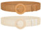 SUOSDEY 2 Stück Stroh gewebter elastischer Stretch-Taillengürtel für Frauen Sommer Boho Wide Waist Dress Band Geflochtene Gürtel, Braun+Beige