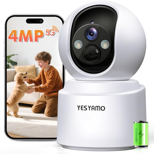 YESYAMO 2.5K 4MP Camera Surveillance WiFi Interieur sans Fil, 360° Caméra Batterie (2.4G/5G), Vision Nocturne Couleur, Détection de Mouvement, Audio Bidirectionnel, pour de Bébé/Animaux/Domestique