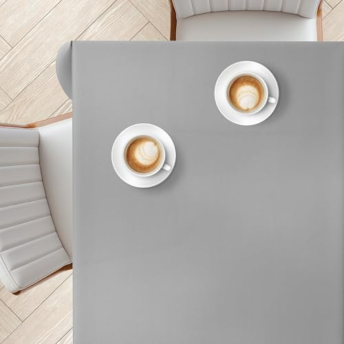 KP HOME Grey PVC Table Cloth Wipe Clean Rectangular 78.7x 55.1 (200x140cm)- Wipeable Plastic Table Cover with Soft Touch Feel And Woven Look, Waterproof Oilcloth Tablecloth With Herringbone Outdoor