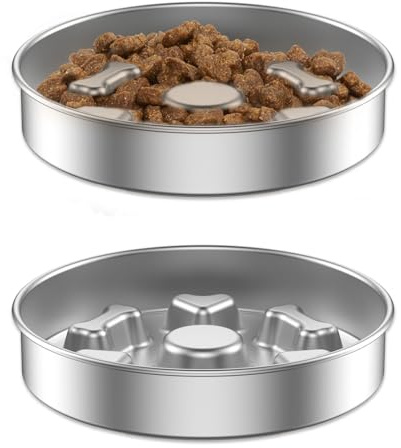 BAODBF 2 Stück Anti Schling Napf,25×4 cm Antischlingnapf Hunde Gesundes Fressen Stoppt Blähungen,Edelstahl Futternapf,Slow Feeder Hund,Runden Hundenapf für mittelgroße und große Hunde