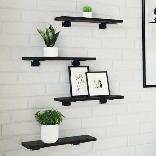 HFXHIJXQ 4er Set Schwarze Regalbretter 40 x 10 x 1,5 cm Holzwerkstoff Modernes schmales Wandregal für Bücher und Deko im Wohnzimmer, Schlafzimmer und Home Office