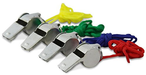 5er Pack Trillerpfeifen Signalpfeifen Metall mit Kordel Schiedsrichterpfeife