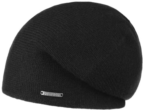 Stetson Shirley Kaschmir Strickmütze - Unifarbene Mütze aus Kaschmirwolle - Oversize-Baske für Damen und Herren - Luxuriöse Wintermütze - Herbst/Winter schwarz One Size