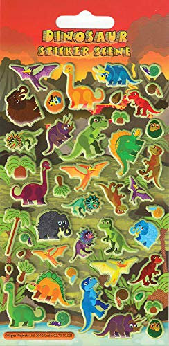 Paper Projects 01.70.19.001 Dinosaurier-Aufkleber, wiederverwendbar, 19,5 x 9,5 cm