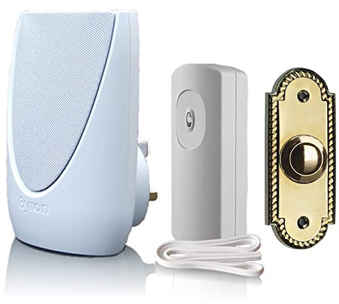 100m Plug-in Wireless Chime with Wired to Wirefree Extender and Solid Brass Push - Model BY48eP