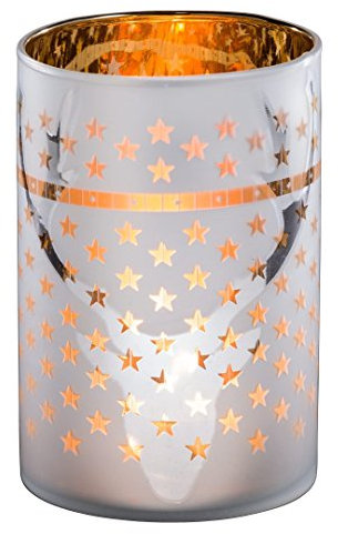 condecoro Windlicht - Elch - Glas Teelichthalter Kerzenhalter Matte Optik H 13,5cm Silber