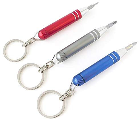 Key Ring Holder Mini Multi Bit Precision Screwdriver Repair Tool Set Multipurpose Precision Set T8, T9 and PH2 Bit (RED)