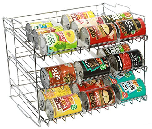 Amtido 3 Tier Stackable Can Rack Holder - Kitchen Organiser for Canned Goods - Chrome Finish